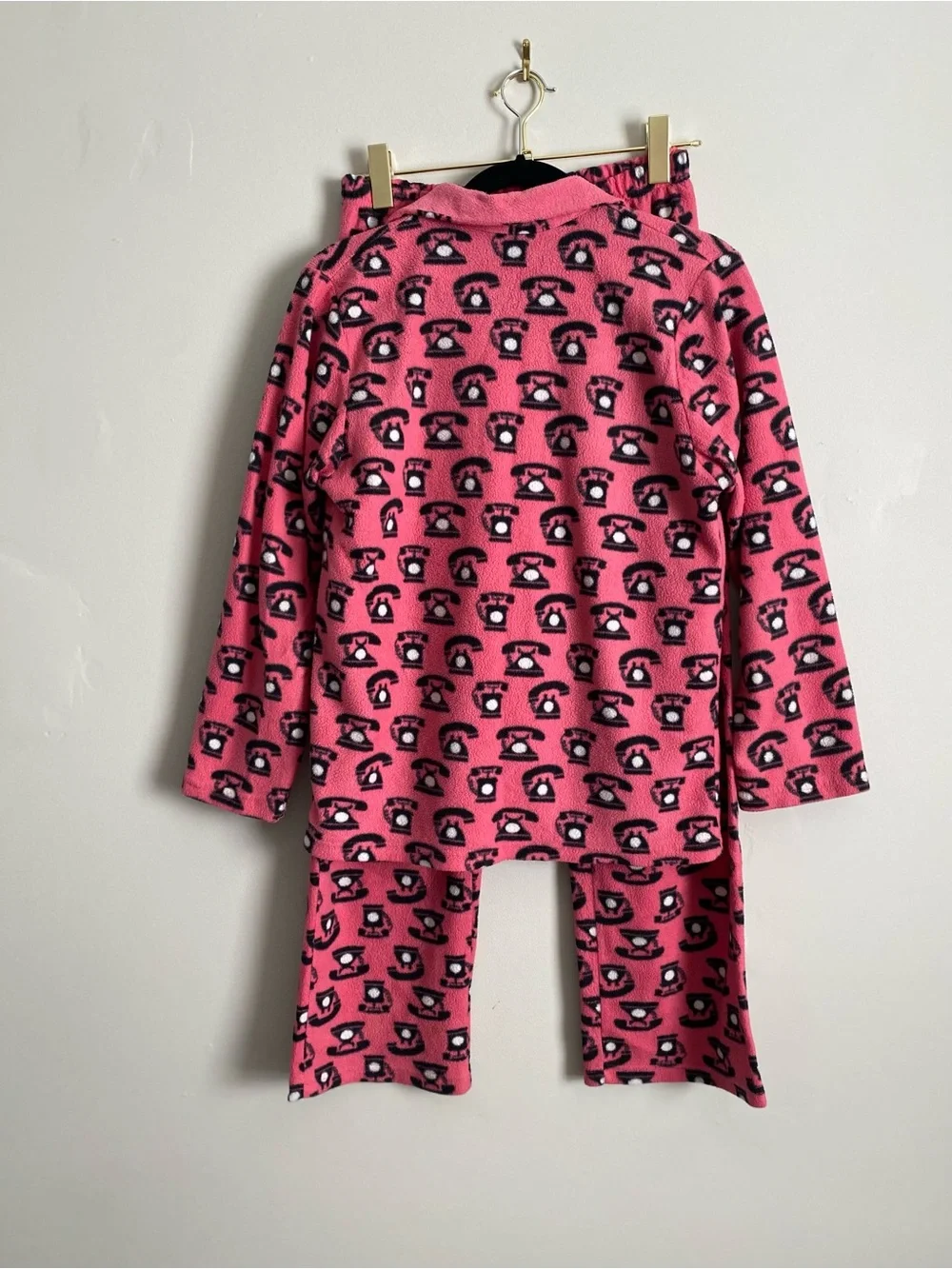 Hotel Spa Fleece Pajama Set Md Retro Rotary Telephone Cozy Whimsical Kitsch Y2K